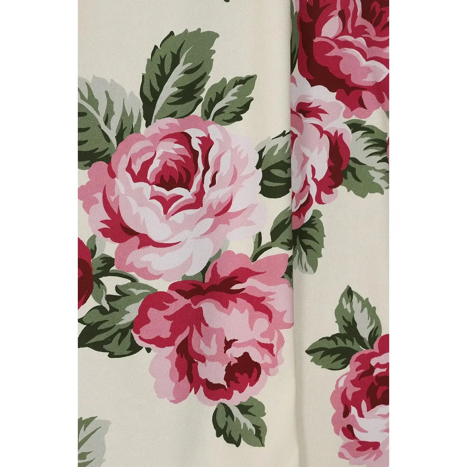Cream Rose Floral Print Sleeveless Rockabilly 50s Swing Dress