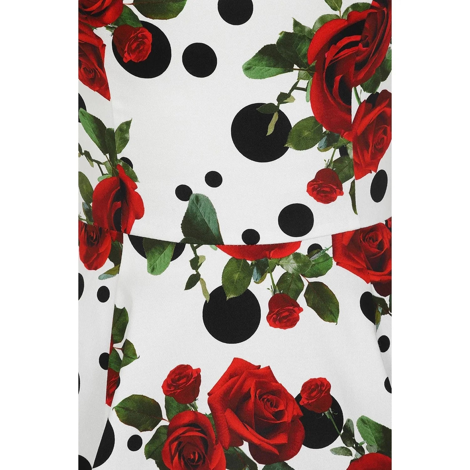 White Polka Dot & Red Rose Print Rockabilly 50s Swing Dress w
