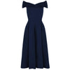Navy Blue Crossover Vintage Bardot 50s Swing Dress - Pretty Kitty Fashion