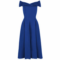 Royal Blue Crossover Vintage Bardot 50s Swing Dress - Pretty Kitty Fashion