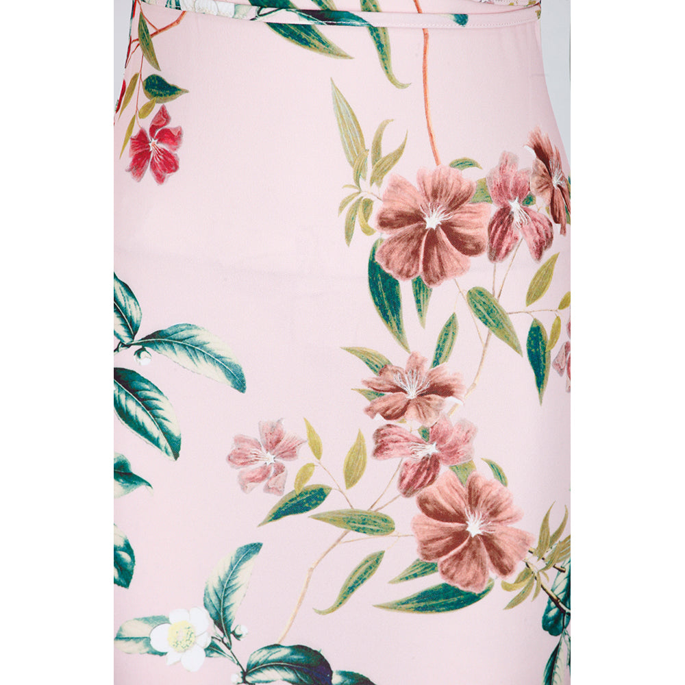 Pink Floral Print Sleeveless Wrap Top 1940s Wiggle Dress - Pretty Kitty Fashion