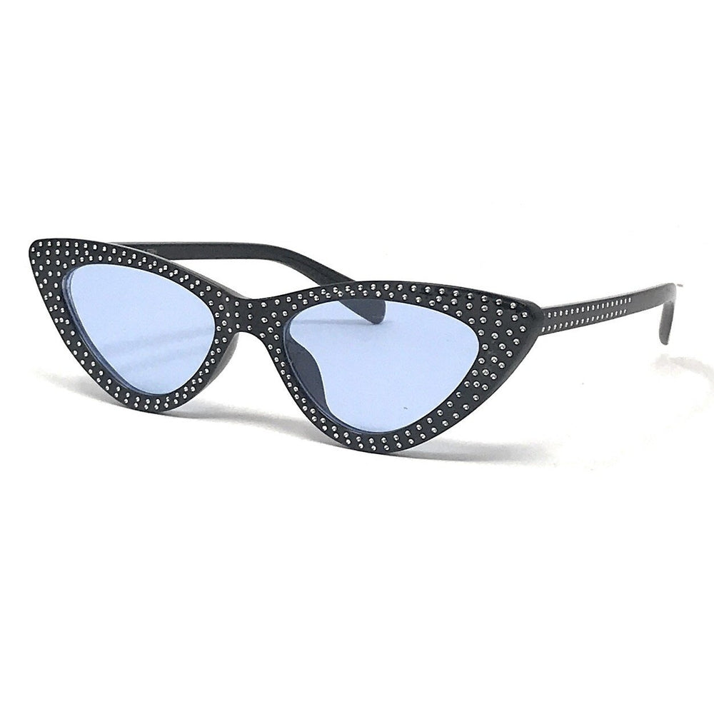 Black and White Polka Dot Blue Lense 1950s Vintage Sunglasses