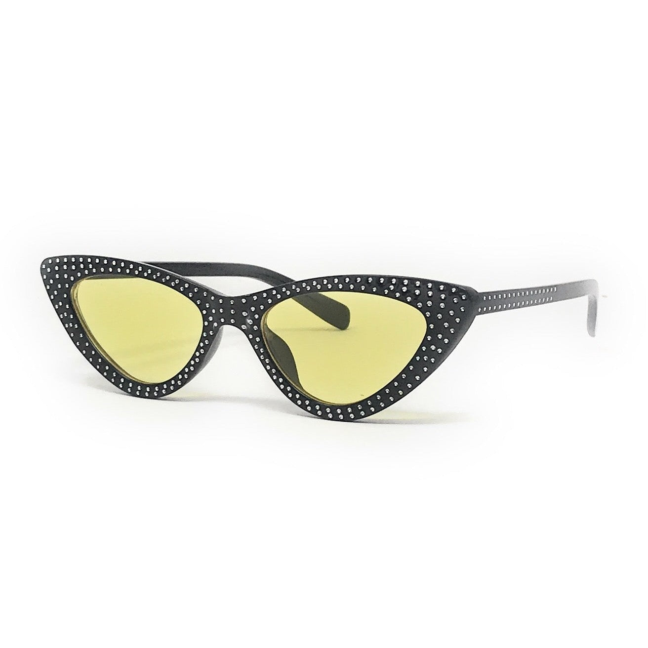 Black and White Polka Dot Yellow Lense 1950s Vintage Sunglasses