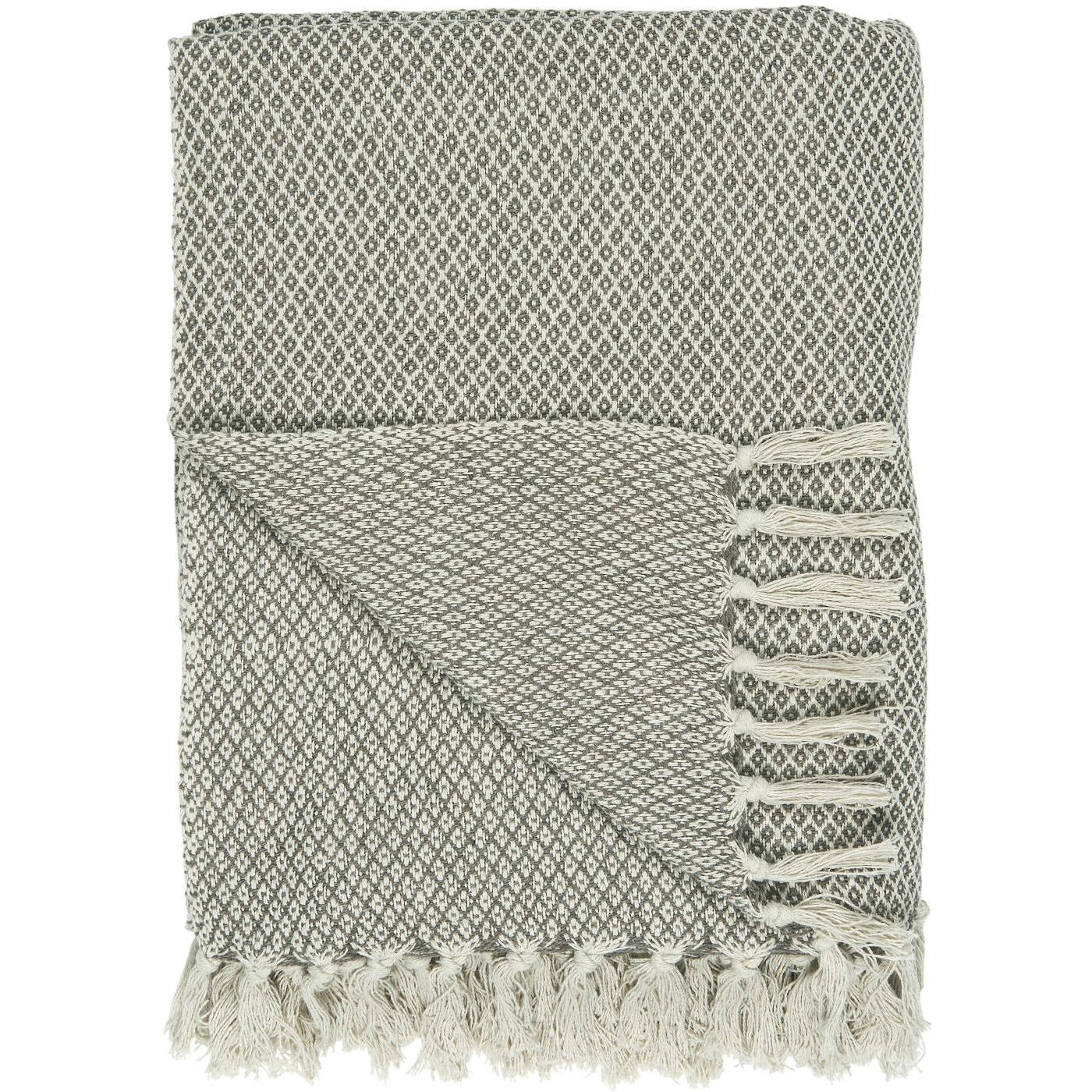 Cream & Light Brown Diamond Cotton Throw