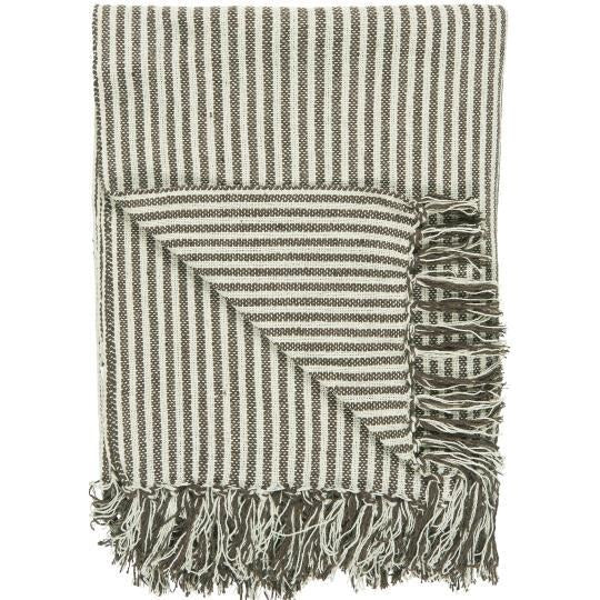 Cream & Olive Striped Cotton Throw