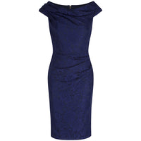 Navy Blue Vintage Lace Bardot Wiggle Pencil Dress - Pretty Kitty Fashion