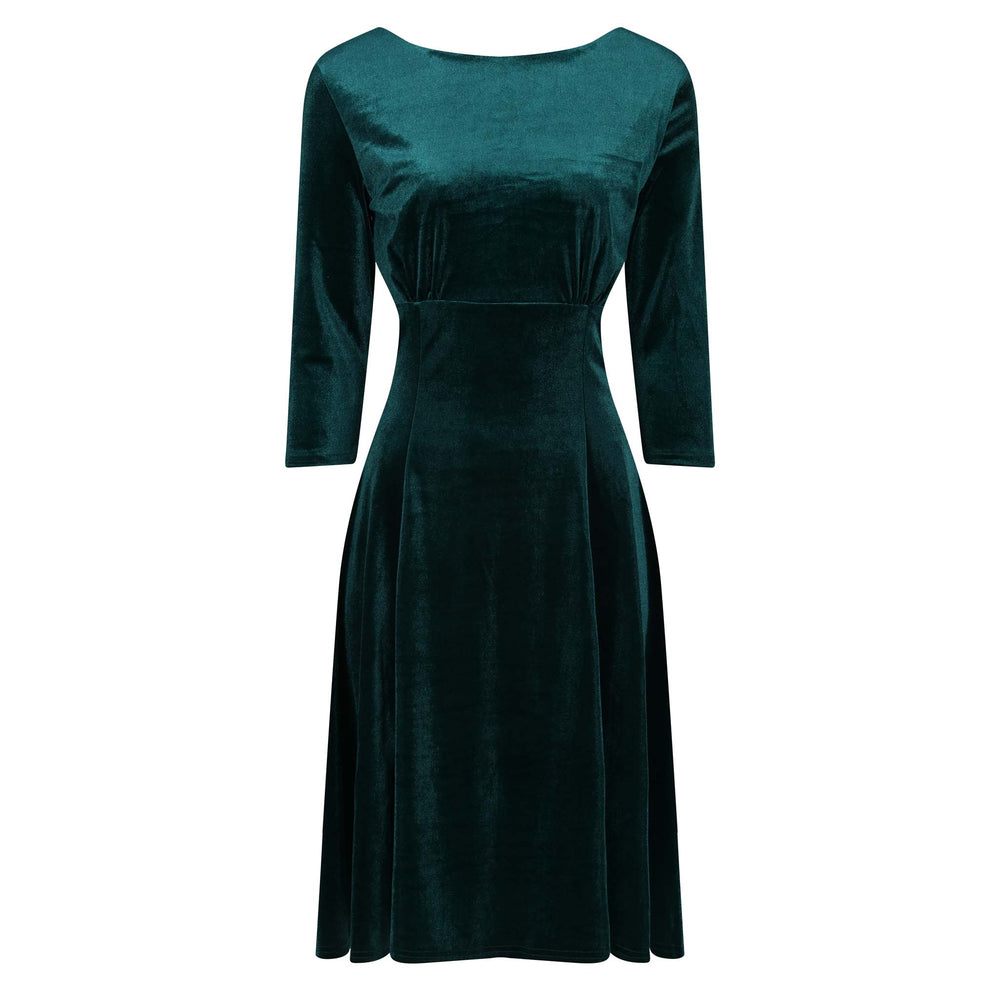 Emerald Green Velour 3/4 Sleeve Vintage Swing Dress