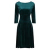 Emerald Green Velour 3/4 Sleeve Vintage Swing Midi Dress
