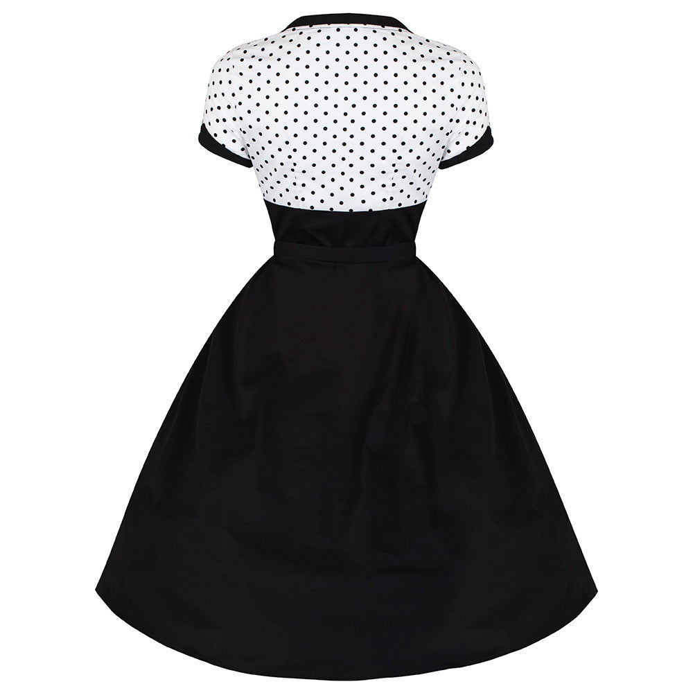 Black with White Polka Dot Top 50s Swing Dress - Pretty Kitty Fashion