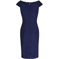 Navy Blue Vintage Lace Bardot Wiggle Pencil Dress - Pretty Kitty Fashion