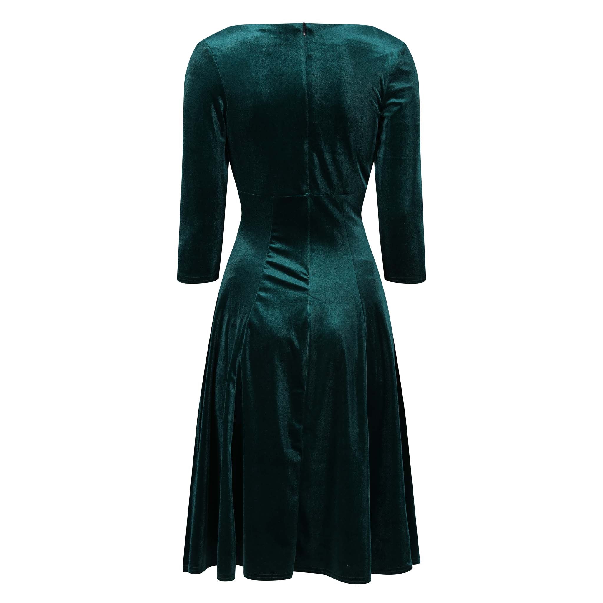 Emerald Green Velour 3/4 Sleeve Vintage Swing Dress
