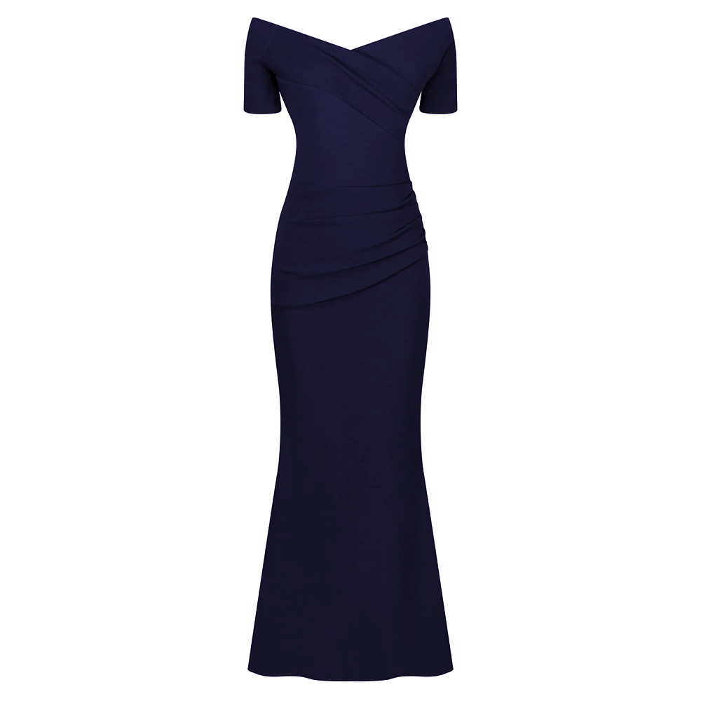 Navy Blue Bardot Capped Sleeve Maxi Dress – Pretty Kitty Fashion