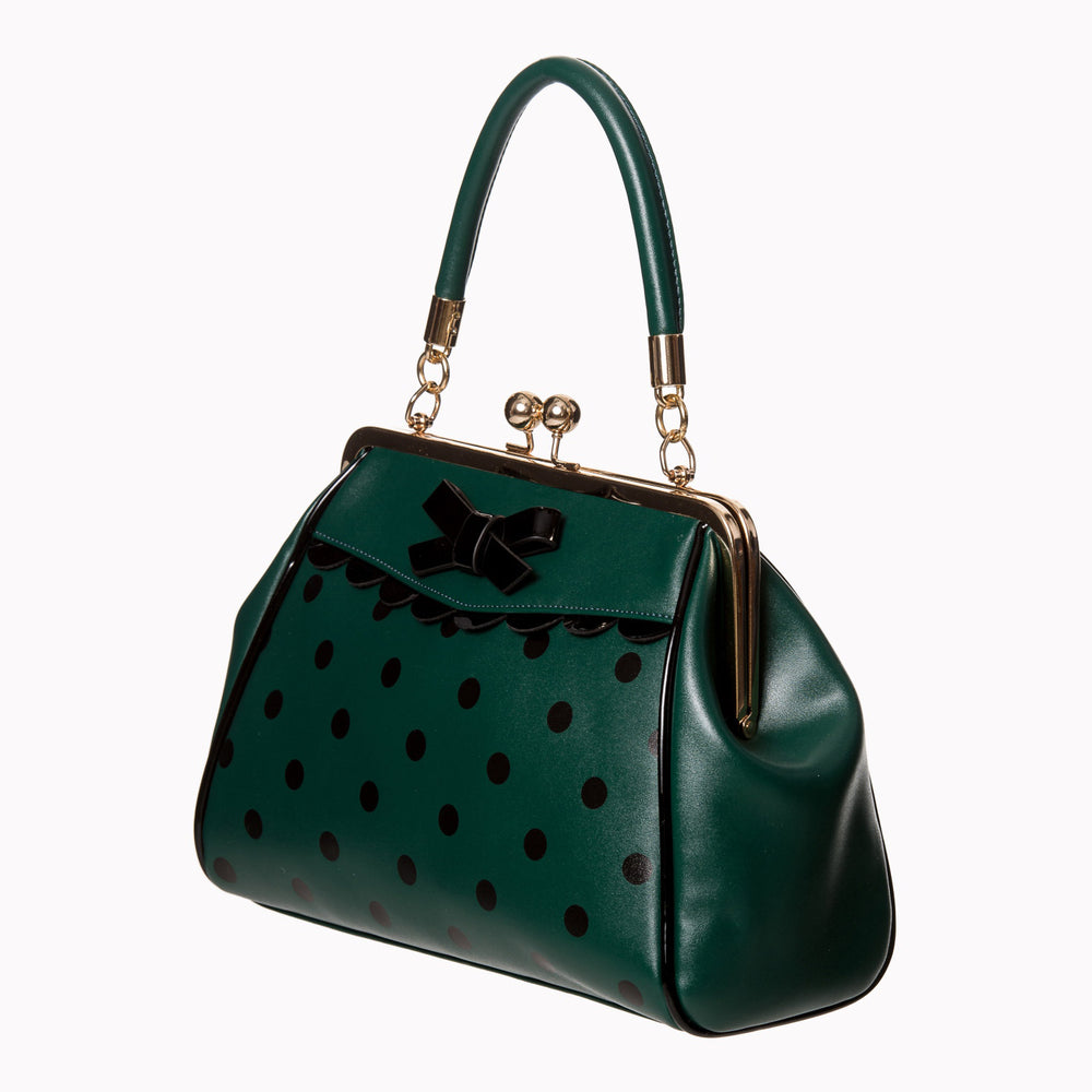 Green and Black Vintage Polka Dot Handbag - Pretty Kitty Fashion