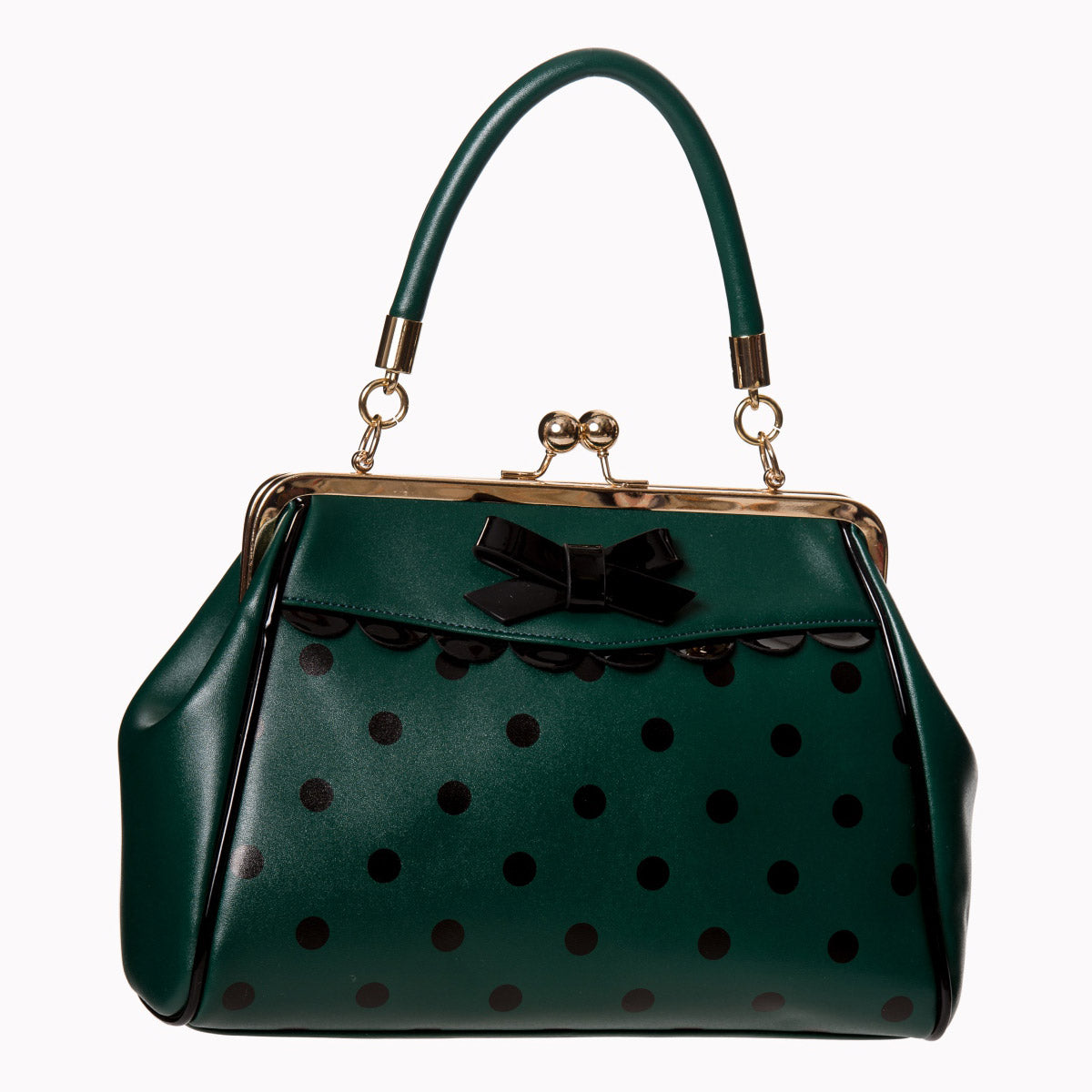 Green and Black Vintage Polka Dot Handbag - Pretty Kitty Fashion