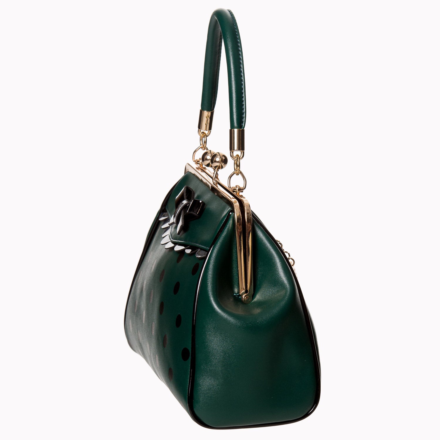 Green and Black Vintage Polka Dot Handbag - Pretty Kitty Fashion