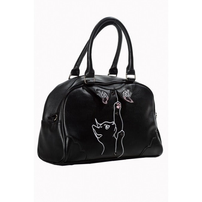 Black Kitten And Butterfly Detail Handbag