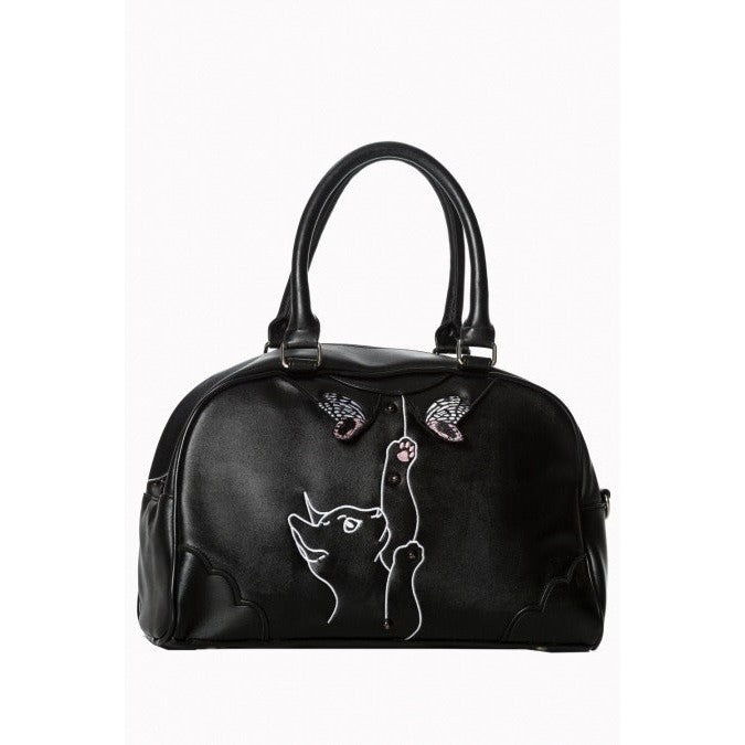 Black Kitten And Butterfly Detail Handbag