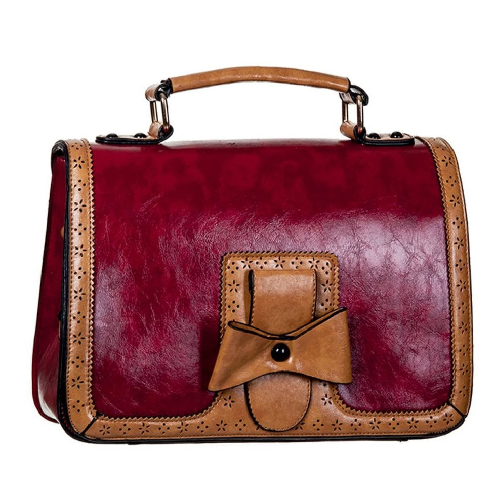 Red And Tan Bow Vintage Retro Inspired Handbag