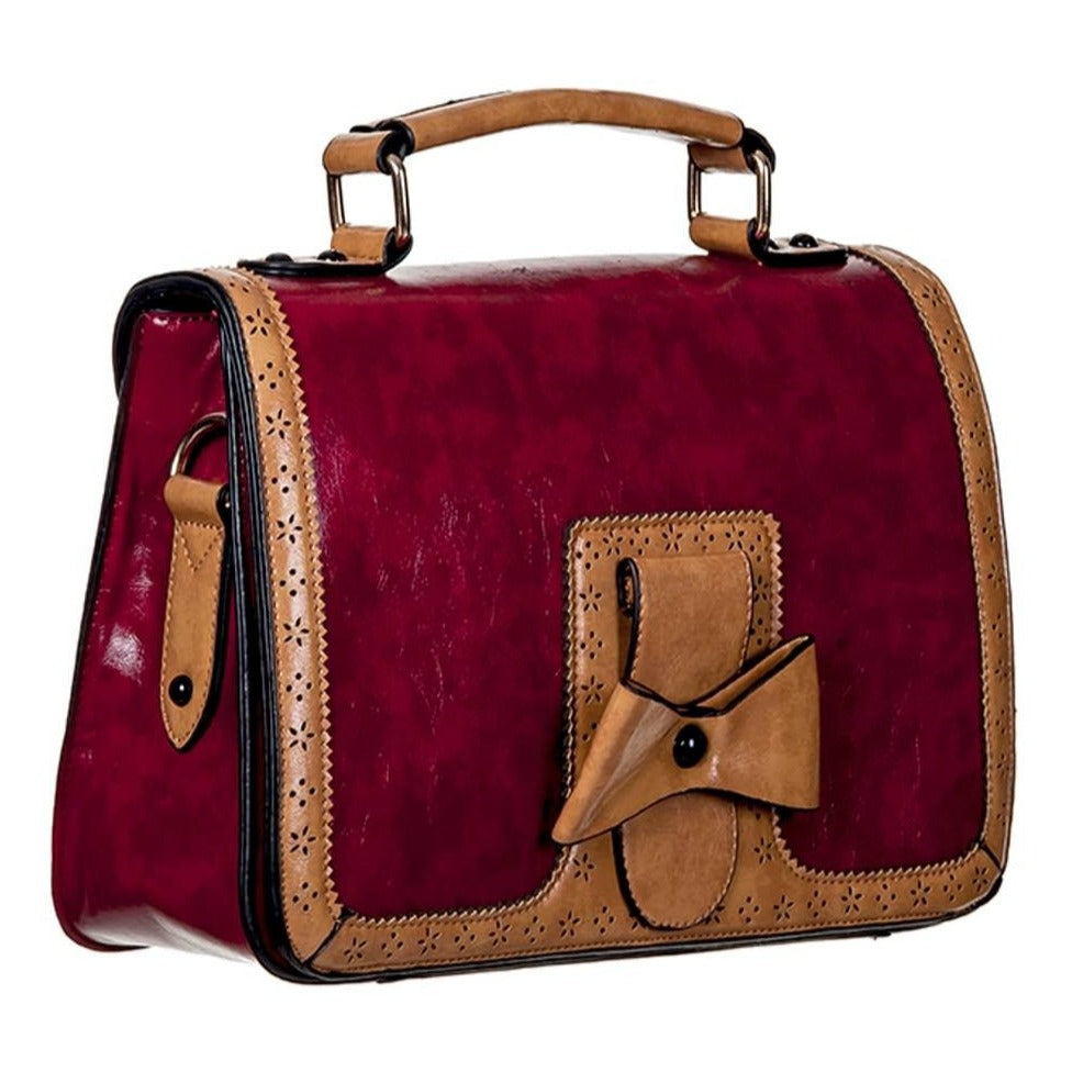 Red And Tan Bow Vintage Retro Inspired Handbag
