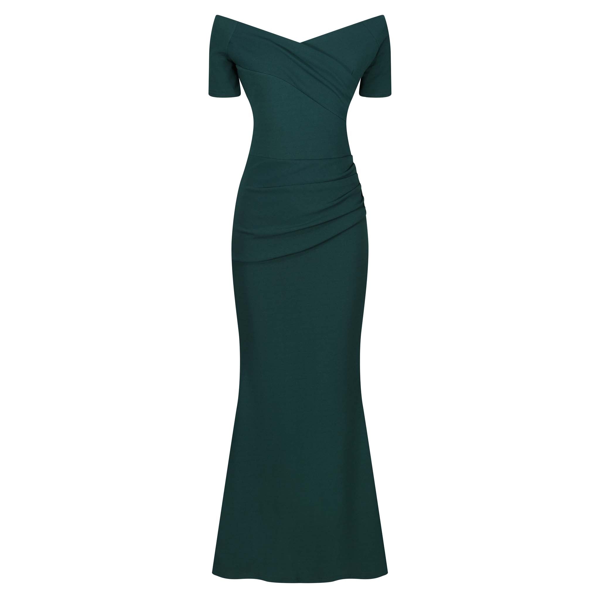 Forest Green Bardot Capped Sleeve Maxi Dress