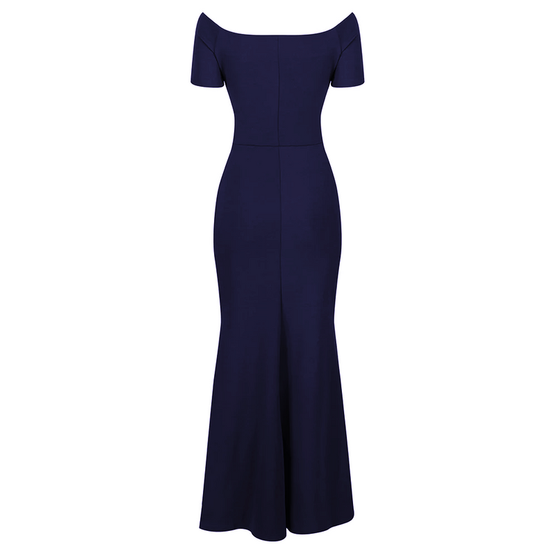 Navy Blue Bardot Capped Sleeve Maxi Dress – Pretty Kitty Fashion