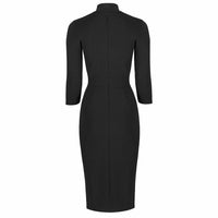 Black 3/4 Sleeve Tie Neck Bodycon Pencil Dress - Pretty Kitty Fashion