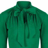 Green 3/4 Sleeve Tie Neck Bodycon Pencil Dress - Pretty Kitty Fashion