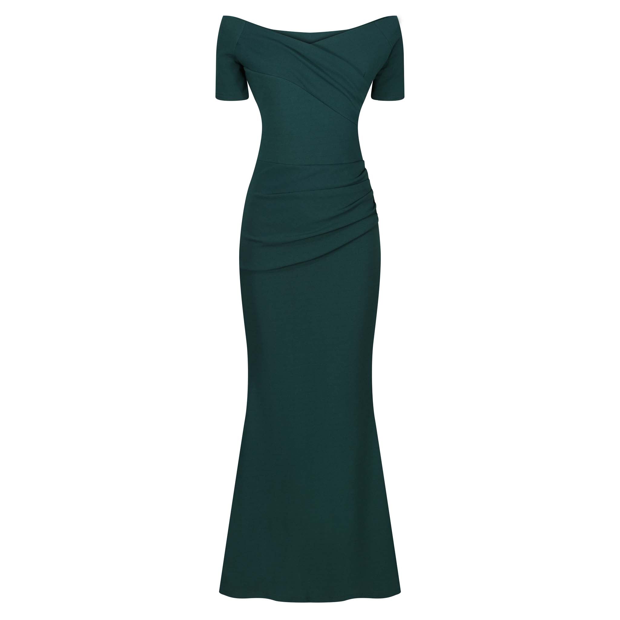 Forest Green Bardot Capped Sleeve Maxi Dress