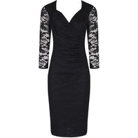 Black Lace 3/4 Sleeve Vintage Bodycon Wiggle Dress - Pretty Kitty Fashion