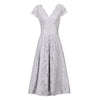 Jolie Moi Silver Grey Cap Sleeve Scallop Neck Embroidered Lace 50s Swing Dress - Pretty Kitty Fashion