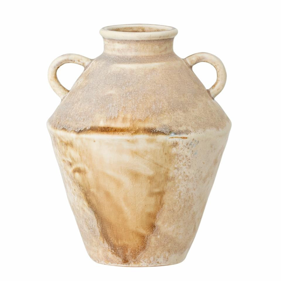 Aged Cream Two-Handle Ceramic Vase