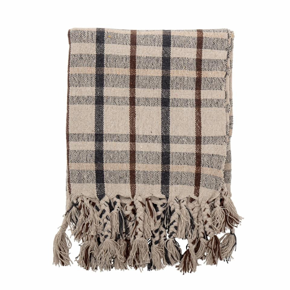 Neutral Checked Woven Throw with Tassels