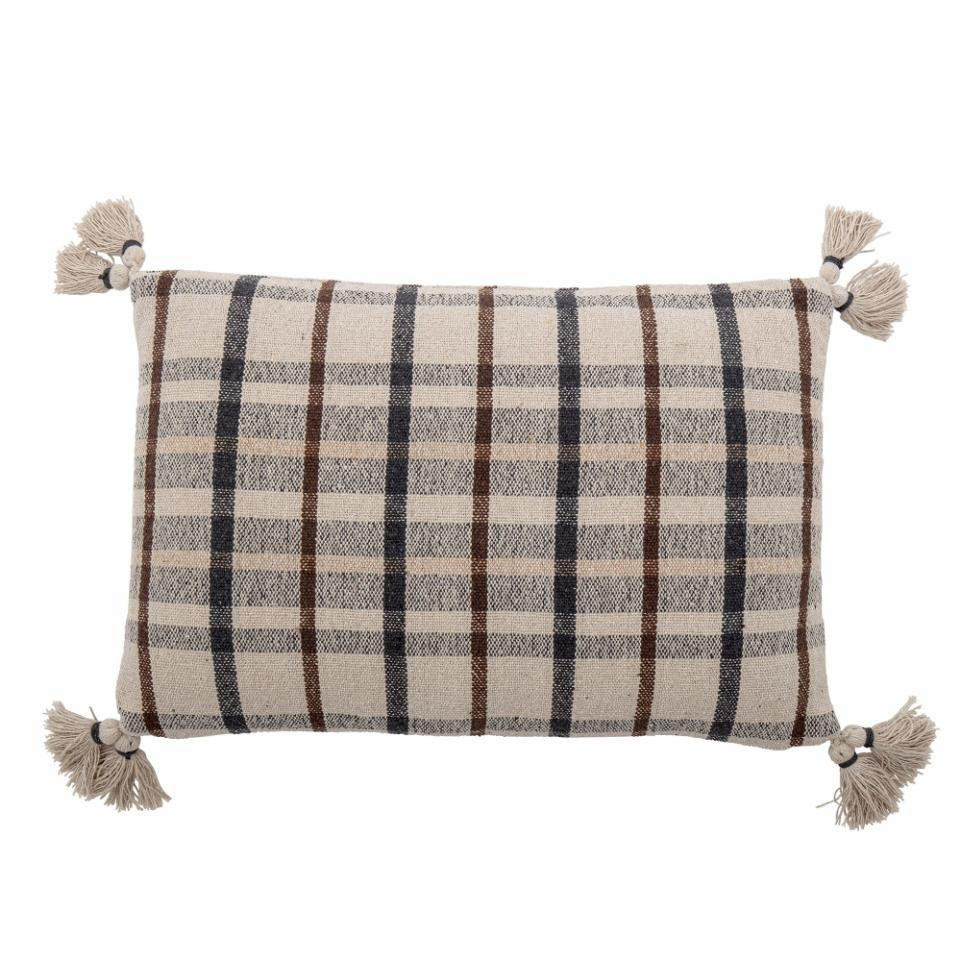 Neutral Checked Tassel Cushion complete with Inner Cushion