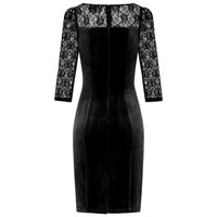 Black Velvet and Lace 3/4 Sleeve Scoop Neck Wiggle Pencil Dress - Pretty Kitty Fashion
