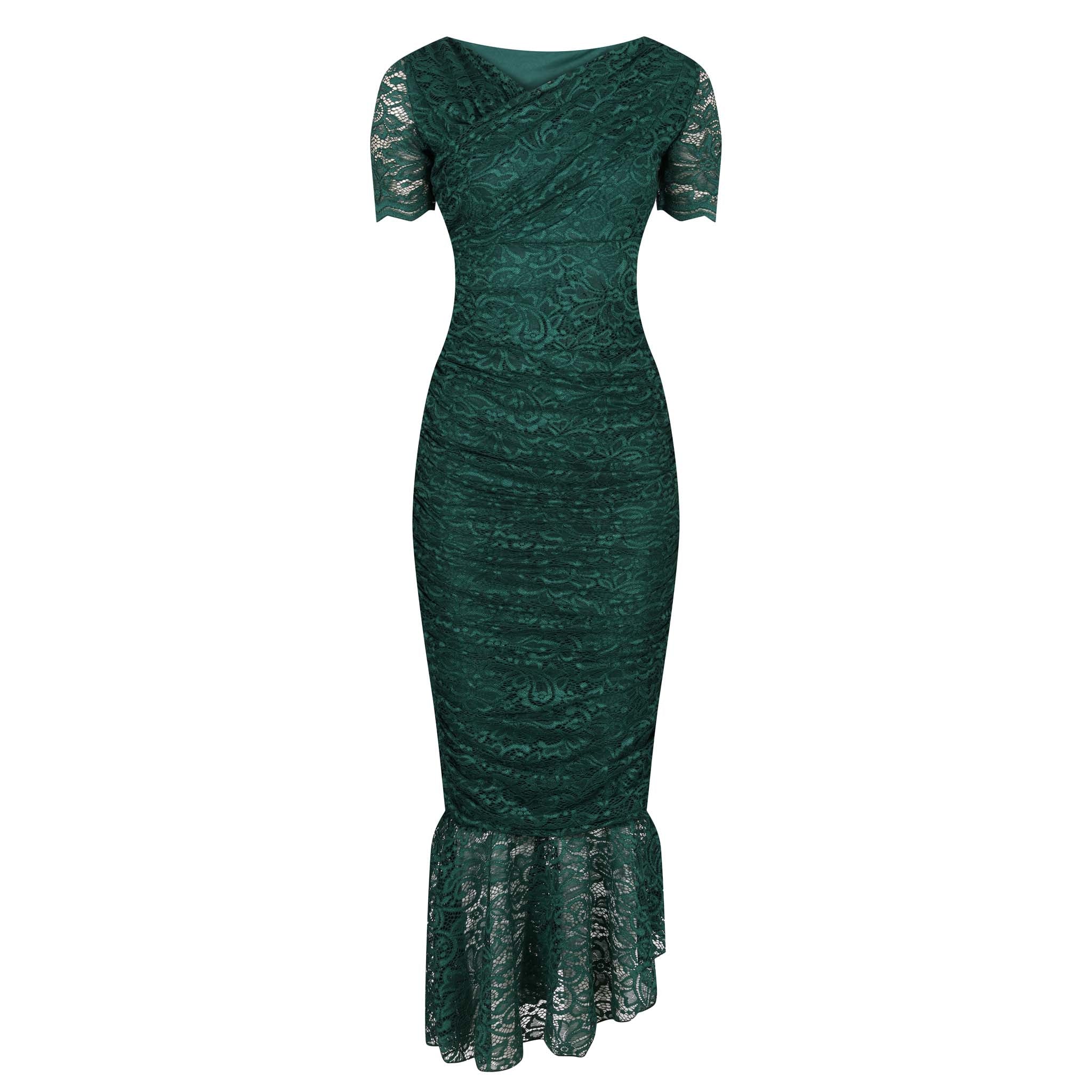 Green teardrop outlet lace maxi dress