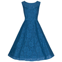 Teal Blue Sleeveless Lace Audrey Swing Dress - Pretty Kitty Fashion