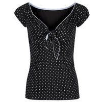 Black White Polka Dot Tie Front Top - Pretty Kitty Fashion