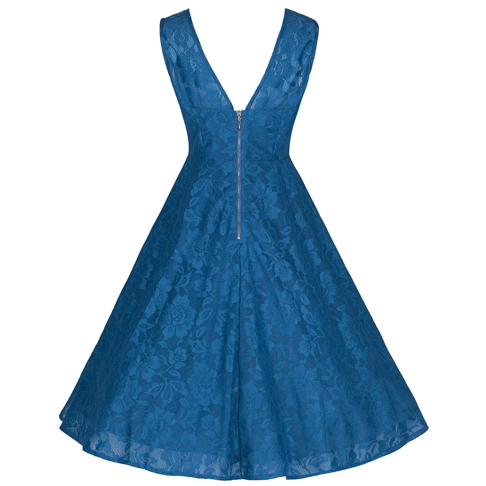 Teal Blue Sleeveless Lace Audrey Swing Dress - Pretty Kitty Fashion