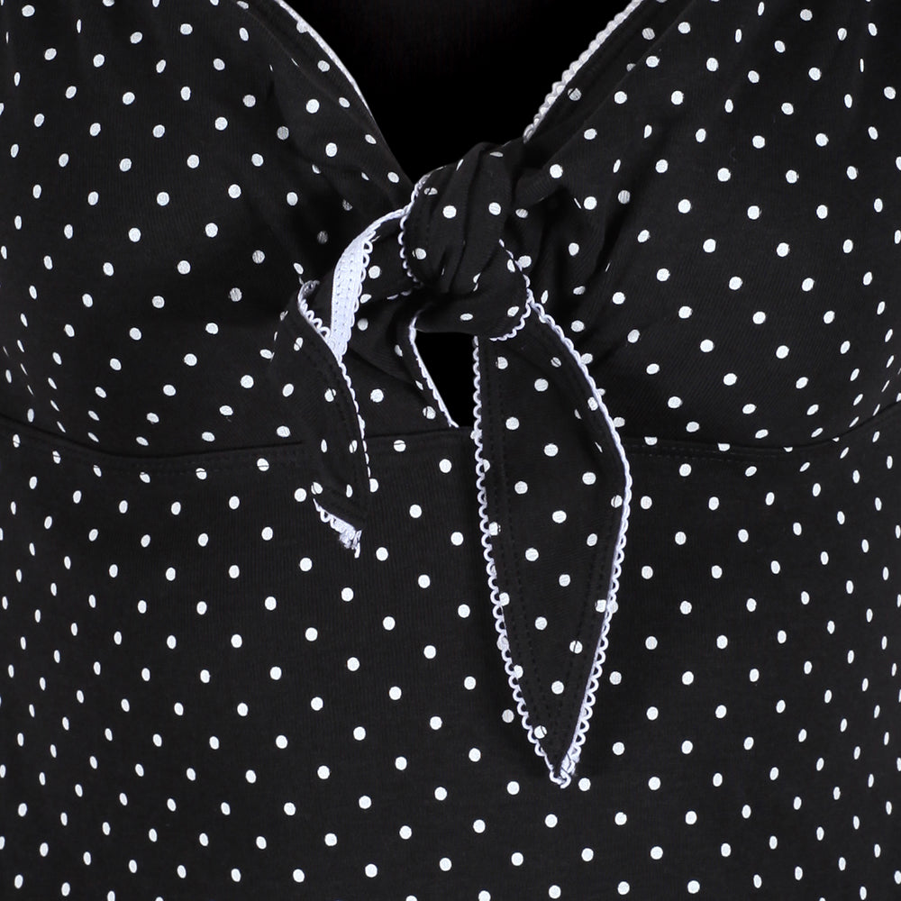 Black White Polka Dot Tie Front Top - Pretty Kitty Fashion