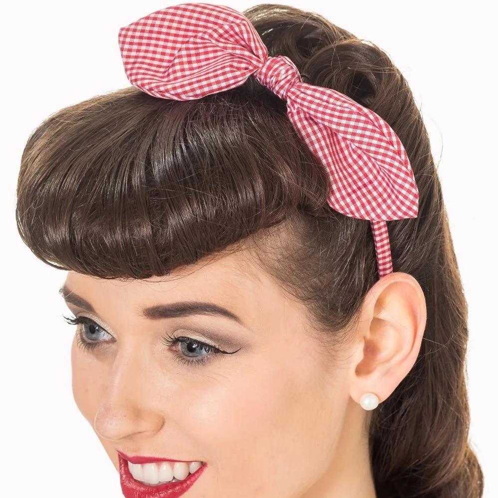 Red And White Gingham Tie Headband - Pretty Kitty Fashion
