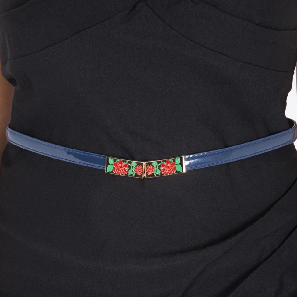 Navy Blue Rose Detail Waist Belt - Pretty Kitty Fashion