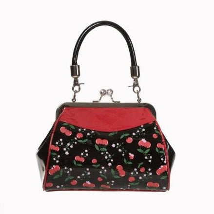 Black And Red Cherry Retro Patent Handbag