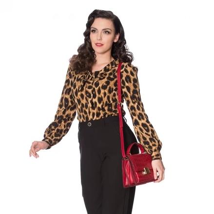 Leopard Print Tie Front Long Sleeve Blouse - Pretty Kitty Fashion