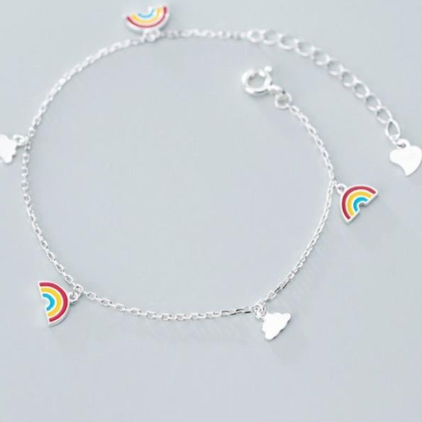 Sterling Silver Rainbow And Cloud Charm Bracelet