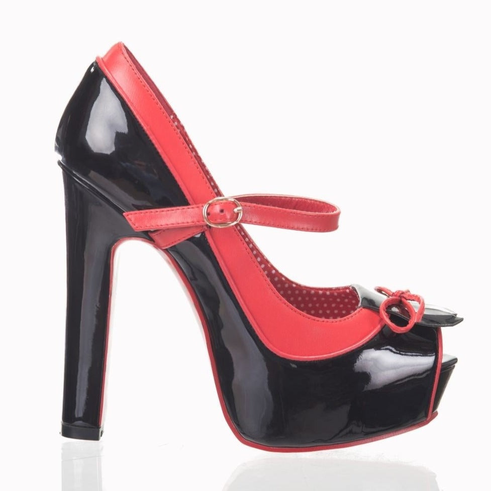 Black And Red Platform Peep Toe High Heels
