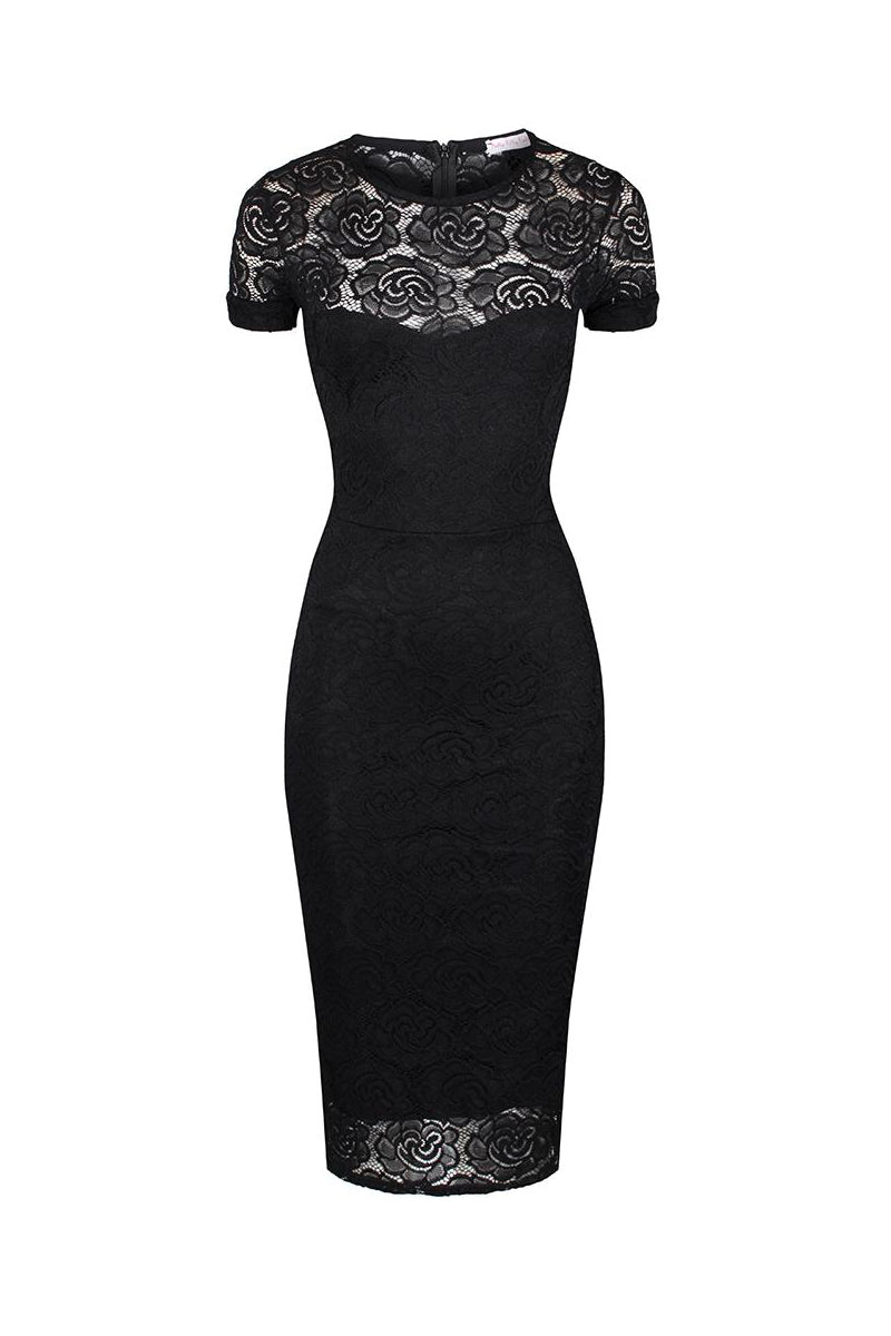 Black lace cocktail dress sales