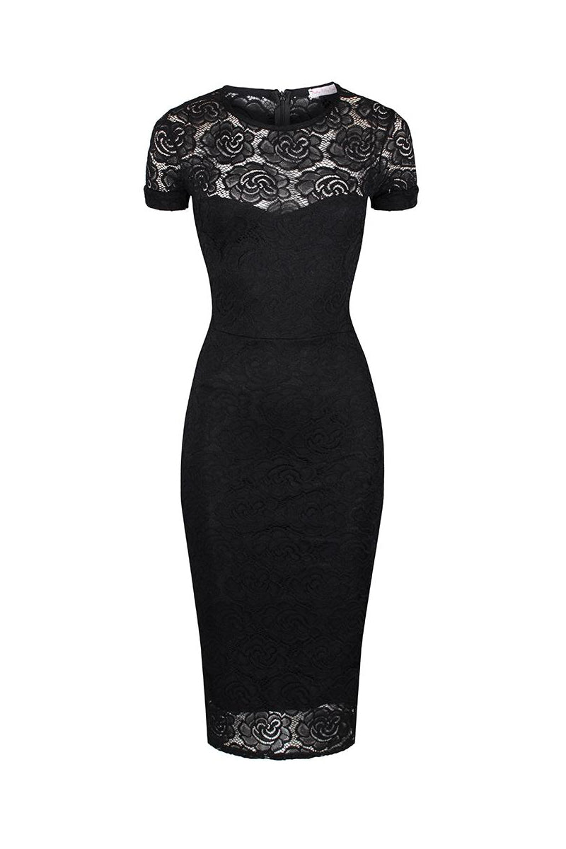 Black Cap Sleeve Lace Wiggle Pencil Cocktail Dress – Pretty Kitty Fashion