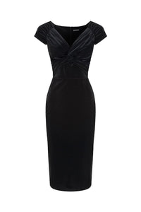Vintage 1940s Black Velour Crossover Wiggle Dress - Pretty Kitty Fashion