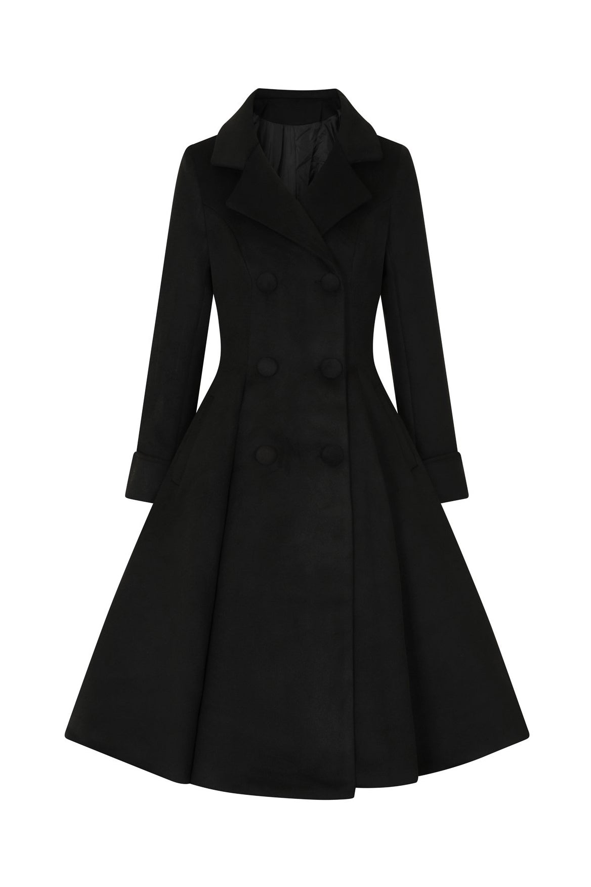 Black Vintage Inspired Classic Double Breasted Swing Coat – Pretty ...