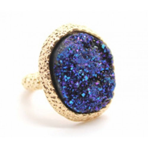 Gold And Blue Druzy Stretch Ring